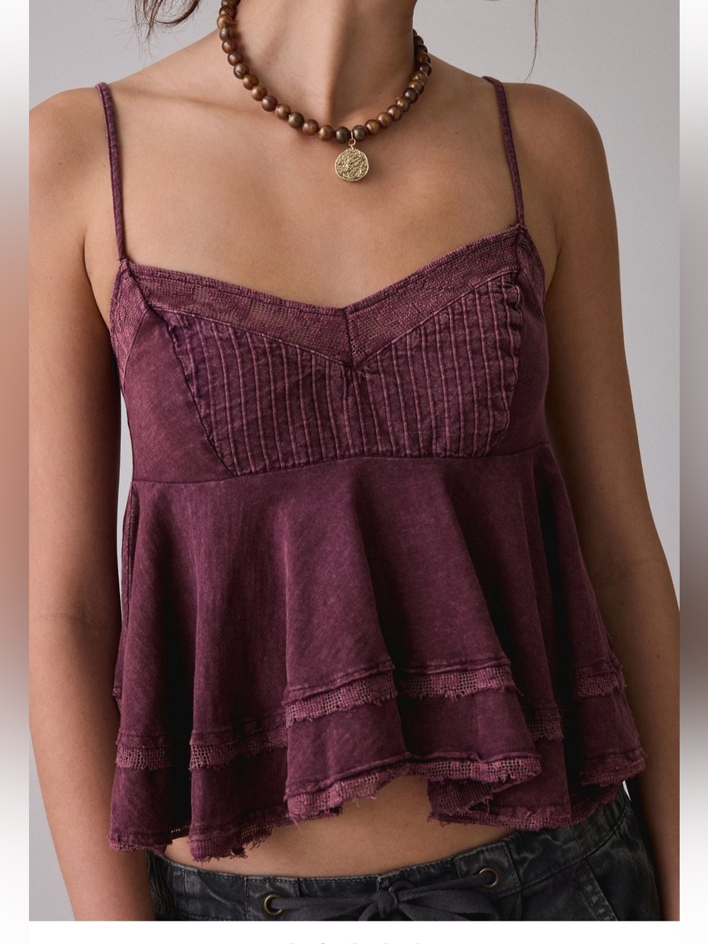 UO Luckiest One Lace Trim Babydoll Cami